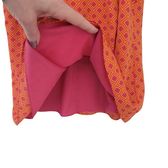 Banana Republic Geometric Print Halter Neck Top Womens Size 10 Orange Pink - Picture 5 of 8